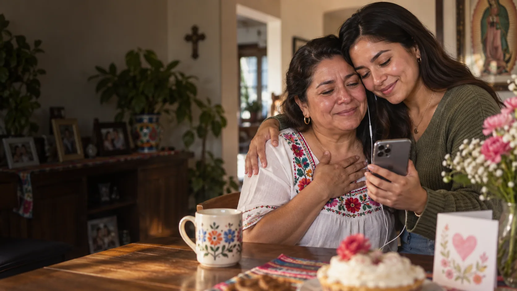 Una madre y su hija escuchan una canción juntas